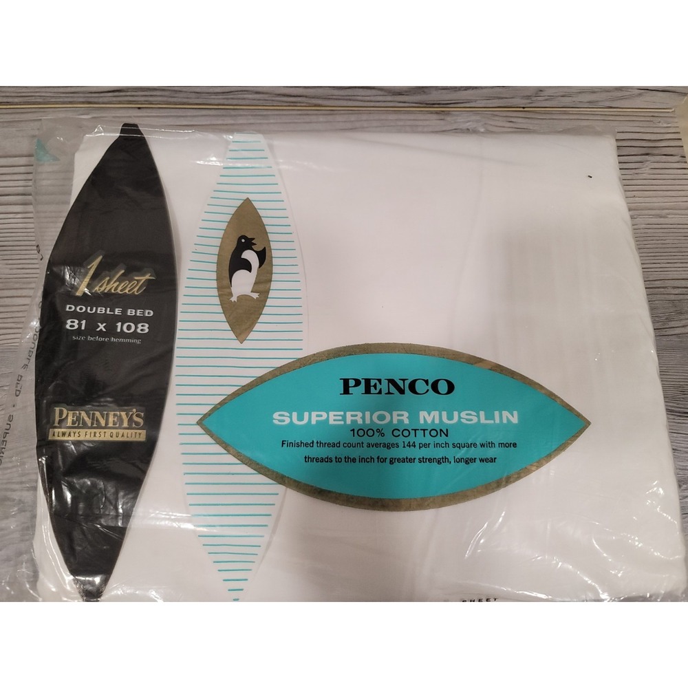 vintage Penney's Penco Superior Muslin Sheet White Double Bed 81x108 NOS